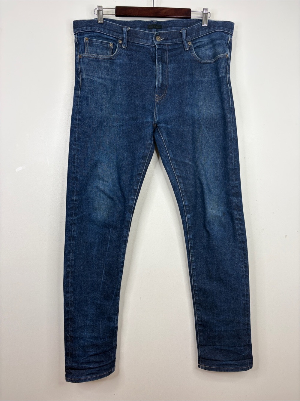 Uniqlo Selvedge Jeans Mens 36 x 32 Dark Blue Stretch Mid Rise Straight Slim